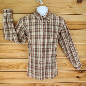Sportswear Long‎ Sleeve Button Up Shirt Mens Size L Brown Plaid Permanent Press